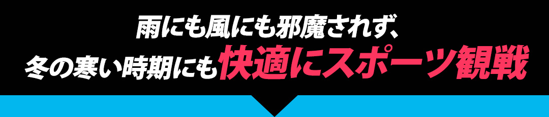 雨にも風にも邪魔されず、冬の寒い時期にも快適にスポーツ観戦