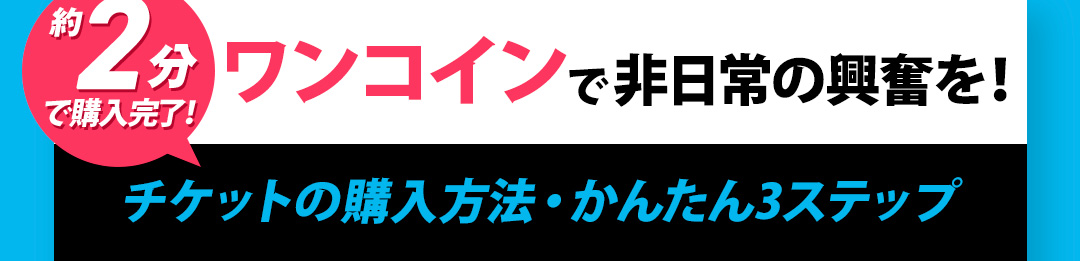 約2分で購入完了！ ワンコインで非日常の興奮を！ チケットの購入方法・かんたん3ステップ